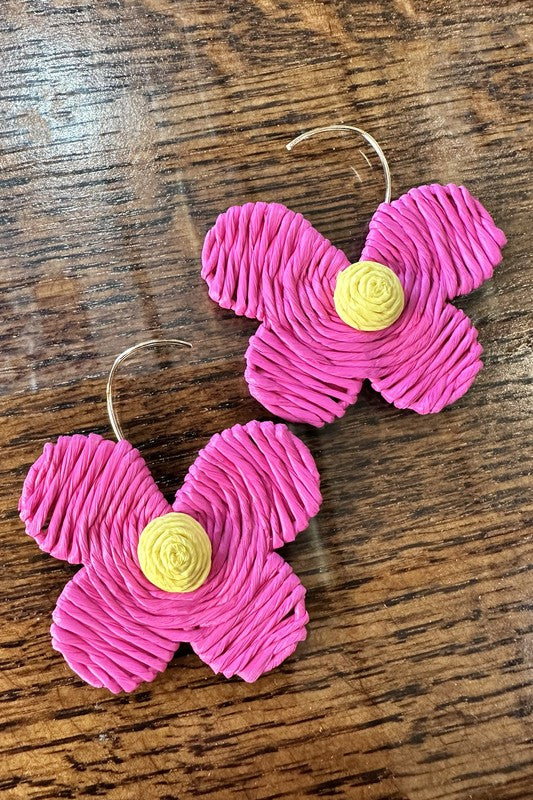 Raffia straw flower earrings - Pikemla