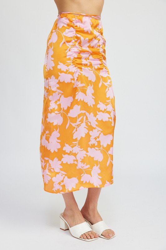 Floral Ruched Maxi Skirt - Pikemla