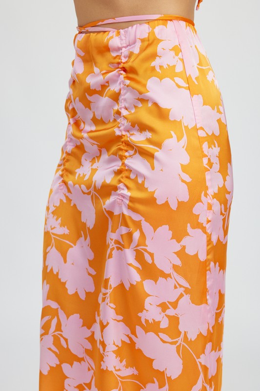 Floral Ruched Maxi Skirt - Pikemla