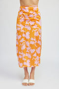 Floral Ruched Maxi Skirt - Pikemla