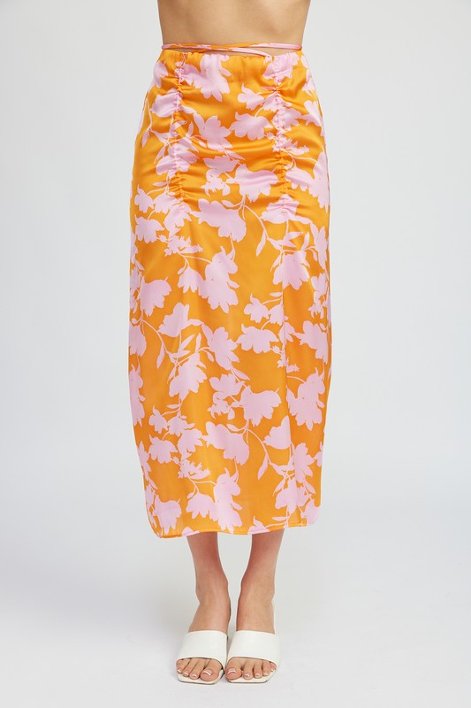 Floral Ruched Maxi Skirt - Pikemla