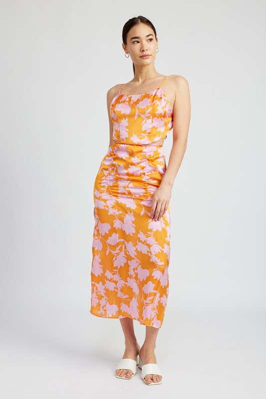 Floral Ruched Maxi Skirt - Pikemla