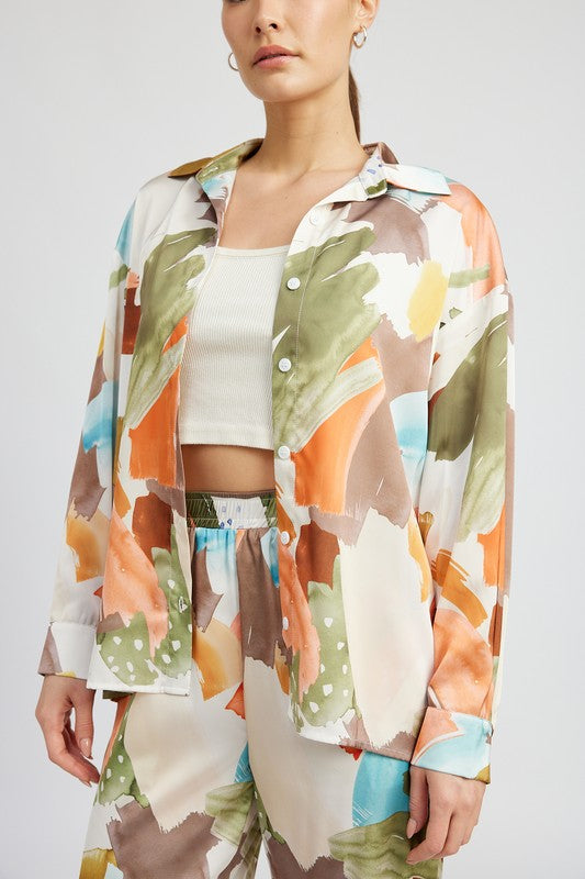 OVERSIZED BUTTON UP PRINTED SHIRT - Pikemla