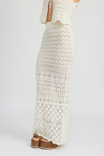 FITTED CROCHET MAXI SKIRT WITH SLIT - Pikemla