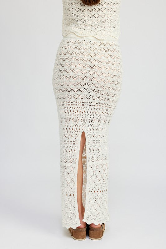 FITTED CROCHET MAXI SKIRT WITH SLIT - Pikemla