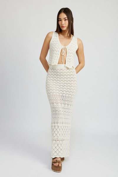 FITTED CROCHET MAXI SKIRT WITH SLIT - Pikemla