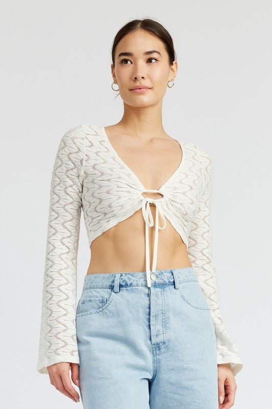 CROCHET BELL SLEEVE TOP WTIH FRONT O RING - Pikemla