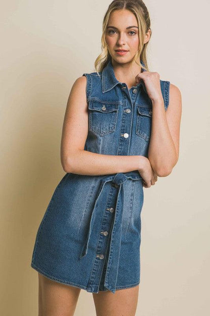 Denim Strapless Dress with Waist Tie - Pikemla