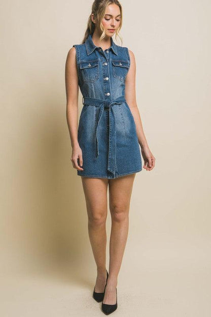 Denim Strapless Dress with Waist Tie - Pikemla