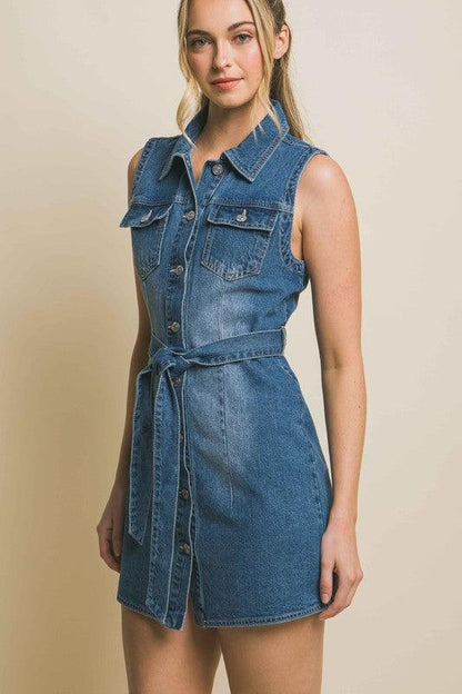 Denim Strapless Dress with Waist Tie - Pikemla