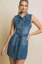 Denim Strapless Dress with Waist Tie - Pikemla