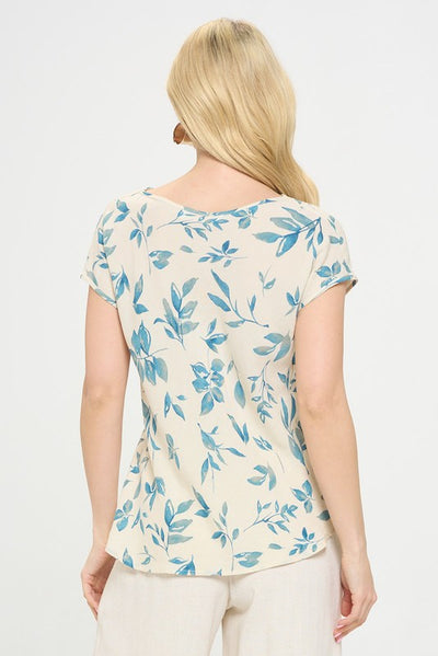 Print Linen Top with Cowl Neck - Pikemla