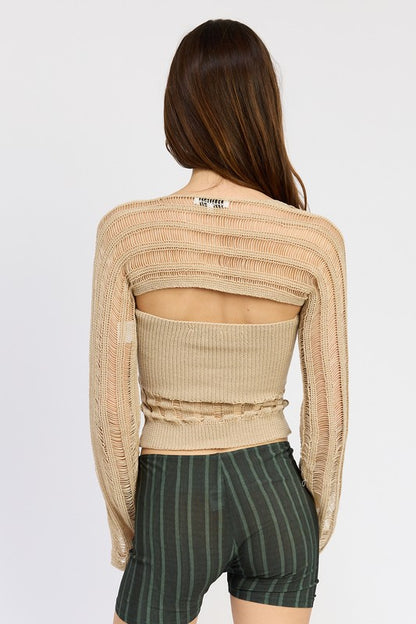 DISTRESSED SWEATER TUBE TOP - Pikemla