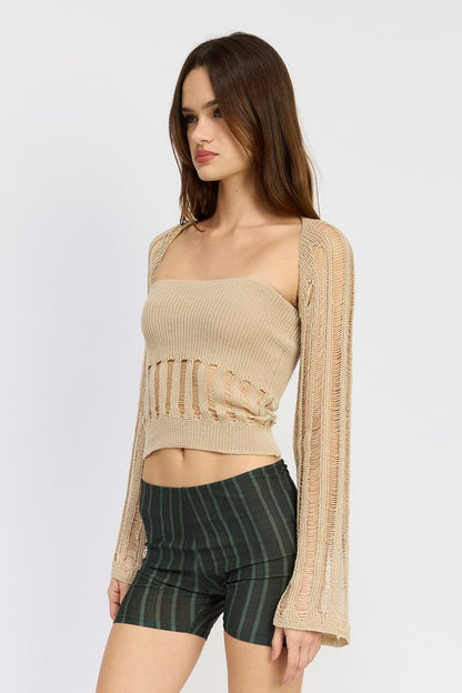 DISTRESSED SWEATER TUBE TOP - Pikemla