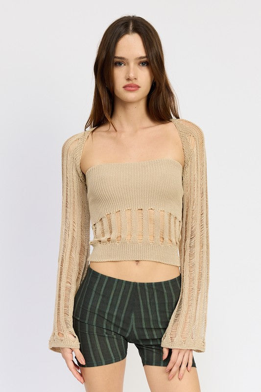 DISTRESSED SWEATER TUBE TOP - Pikemla