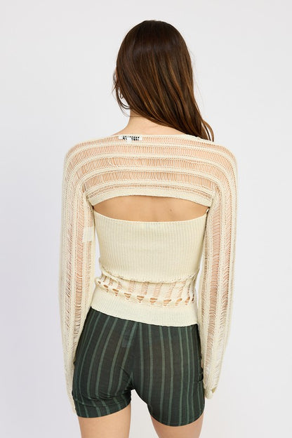 DISTRESSED SWEATER TUBE TOP - Pikemla