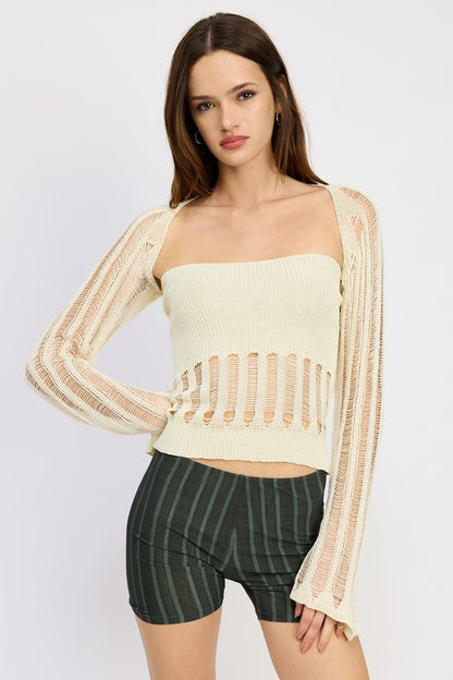 DISTRESSED SWEATER TUBE TOP - Pikemla