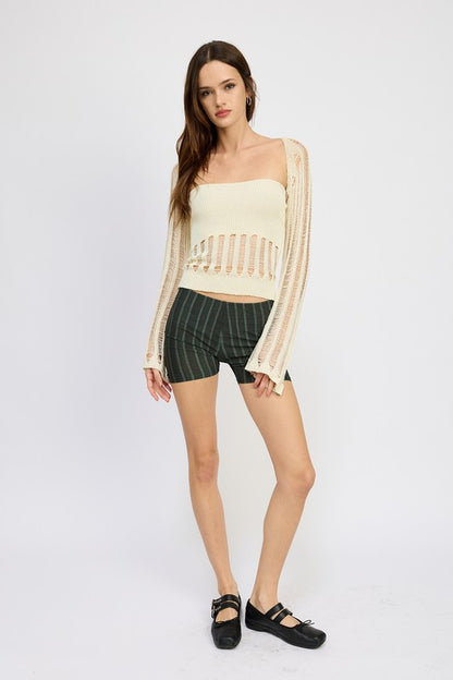 DISTRESSED SWEATER TUBE TOP - Pikemla