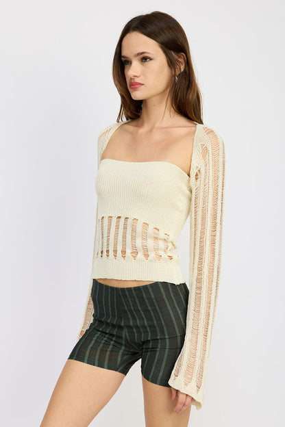 DISTRESSED SWEATER TUBE TOP - Pikemla