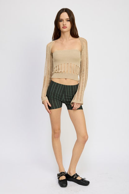 DISTRESSED SWEATER TUBE TOP - Pikemla