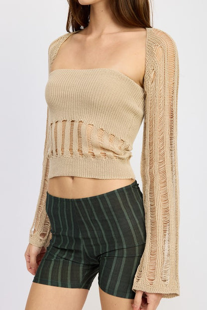 DISTRESSED SWEATER TUBE TOP - Pikemla