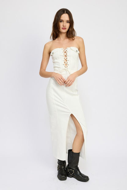 LACE UP CORSET DRESS WITH FRONT SLIT - Pikemla