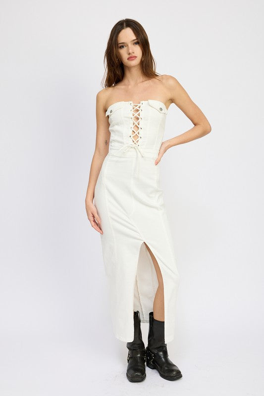 LACE UP CORSET DRESS WITH FRONT SLIT - Pikemla