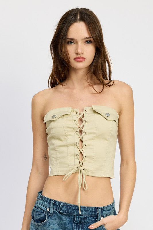 LACE UP CORSET BUSTIER TOP - Pikemla