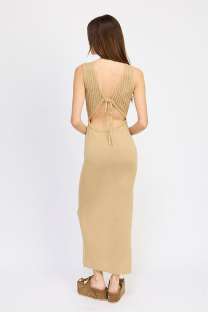 CROCHET MAXI DRESS WITH BACK TIE DETAIL - Pikemla