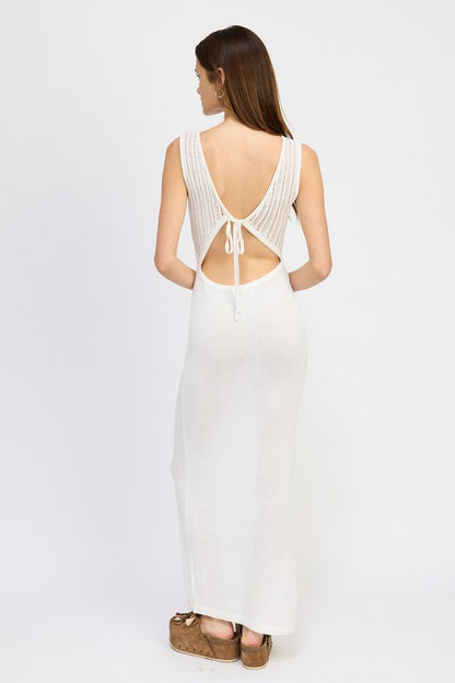 CROCHET MAXI DRESS WITH BACK TIE DETAIL - Pikemla