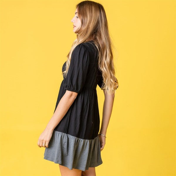 Two Tone Tiered Mini Dress - Pikemla