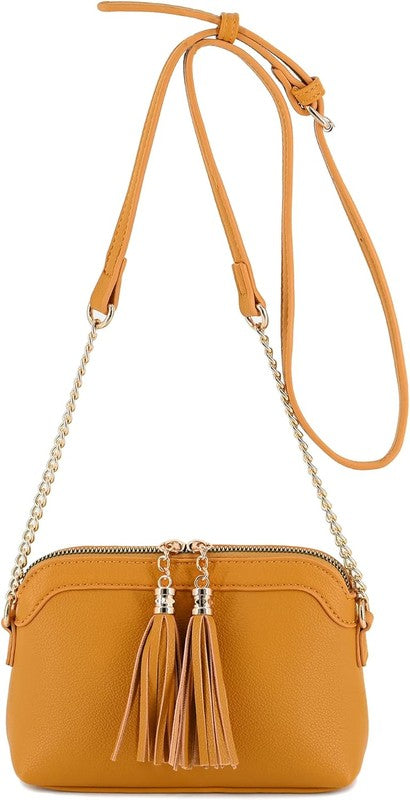 Tassel Small Crossbody Bag with Chain Strap - Pikemla