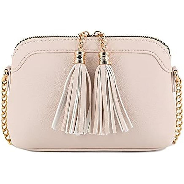 Tassel Small Crossbody Bag with Chain Strap - Pikemla