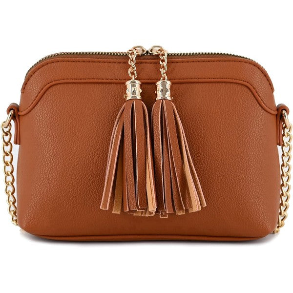 Tassel Small Crossbody Bag with Chain Strap - Pikemla