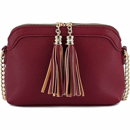 Tassel Small Crossbody Bag with Chain Strap - Pikemla