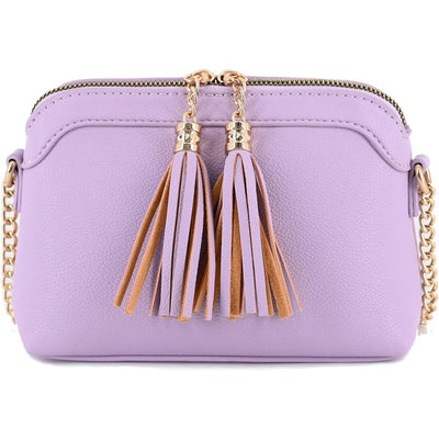 Tassel Small Crossbody Bag with Chain Strap - Pikemla