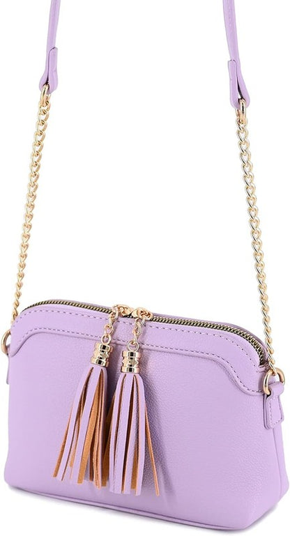 Tassel Small Crossbody Bag with Chain Strap - Pikemla