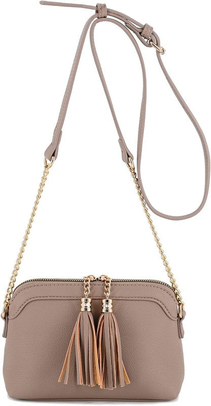 Tassel Small Crossbody Bag with Chain Strap - Pikemla