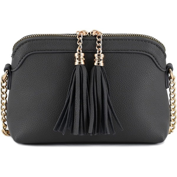 Tassel Small Crossbody Bag with Chain Strap - Pikemla