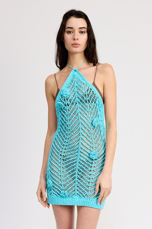 Halter Neck Crochet Coverup Dress - Pikemla