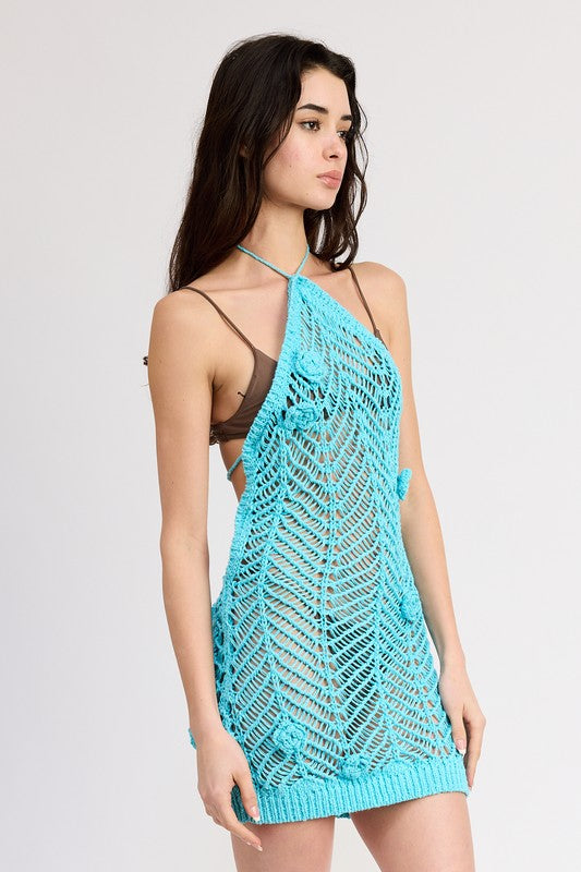 Halter Neck Crochet Coverup Dress - Pikemla