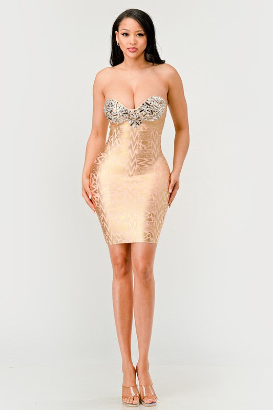 Gilded Glamour Strapless Dress - Pikemla