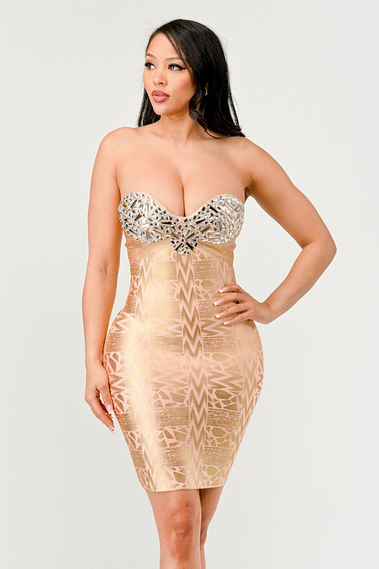 Gilded Glamour Strapless Dress - Pikemla