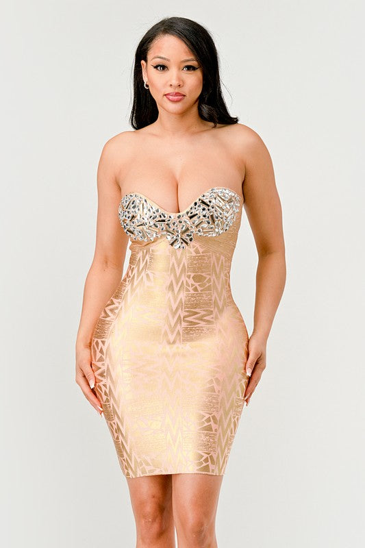 Gilded Glamour Strapless Dress - Pikemla