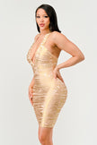 Gold Glamour Bandage Dress - Pikemla