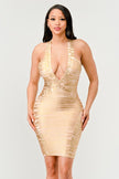 Gold Glamour Bandage Dress - Pikemla