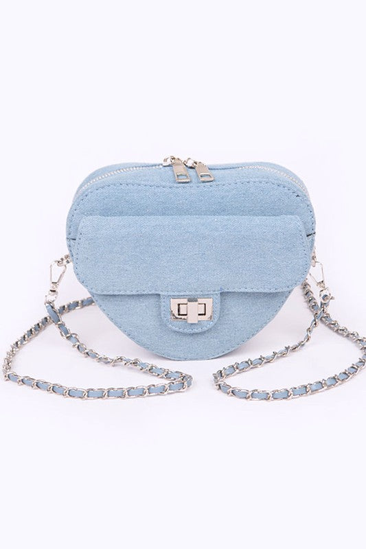 Denim Heart Shape Crossbody Swing Bag - Pikemla