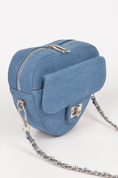 Denim Heart Shape Crossbody Swing Bag - Pikemla