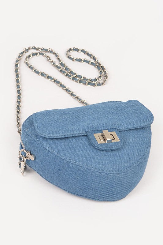 Denim Heart Shape Crossbody Swing Bag - Pikemla