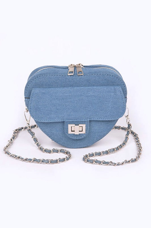 Denim Heart Shape Crossbody Swing Bag - Pikemla